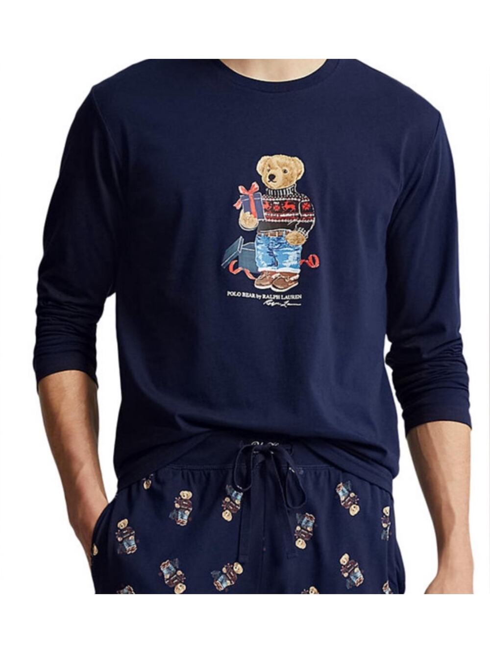NEW Polo Ralph Lauren 2-Pc. Cotton Polo Bear Pajamas Set Holiday Gift Jogger M
